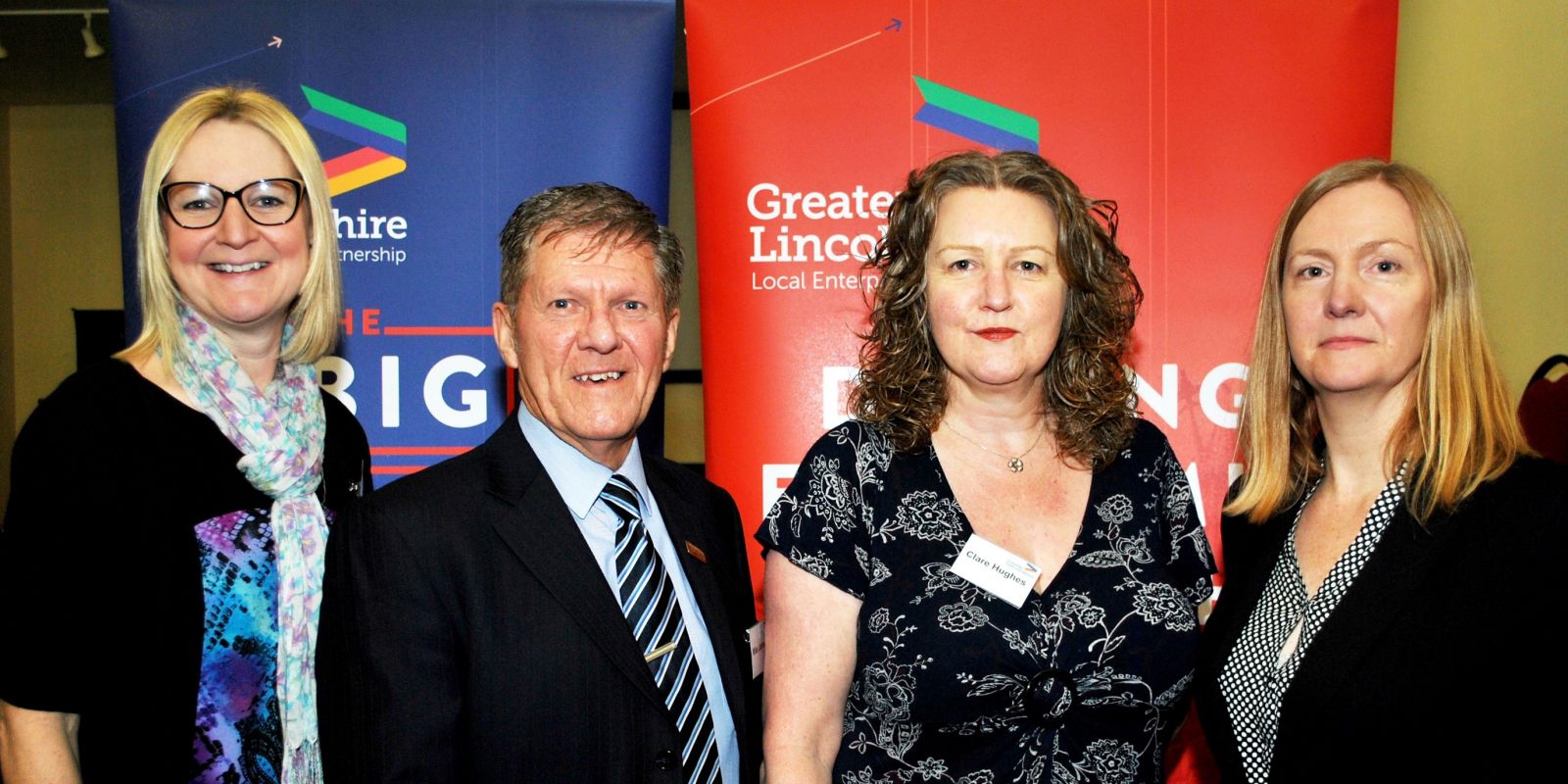 Left to right: Amanda Bouttell, a member of the LEP team; Mike Johnson MBE, apprenticeship ambassador; Clare Hughes, LEP skills lead; and Ru